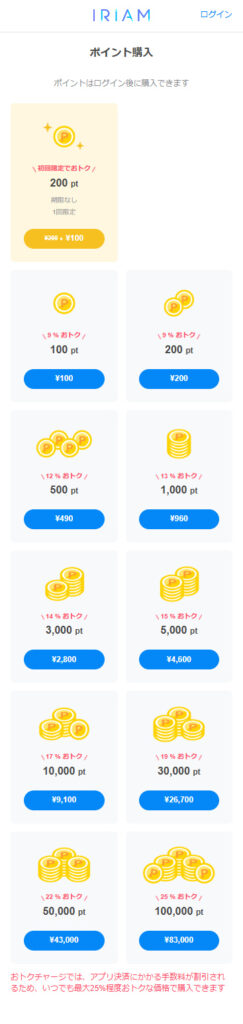 IRIAMおトクチャージポイント購入