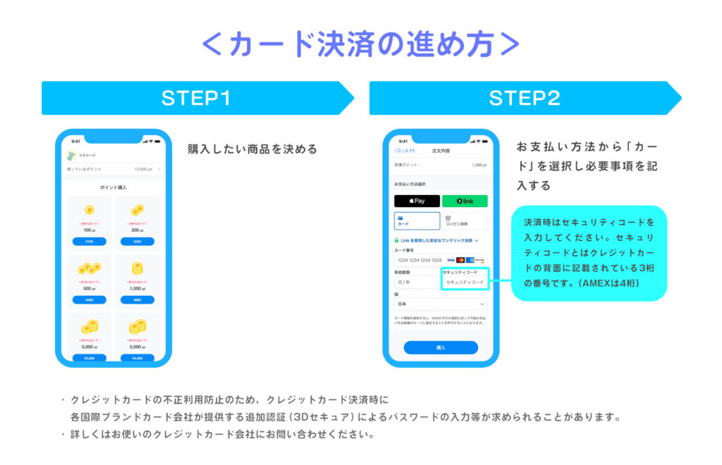 IRIAMおトクチャージカード決済手順